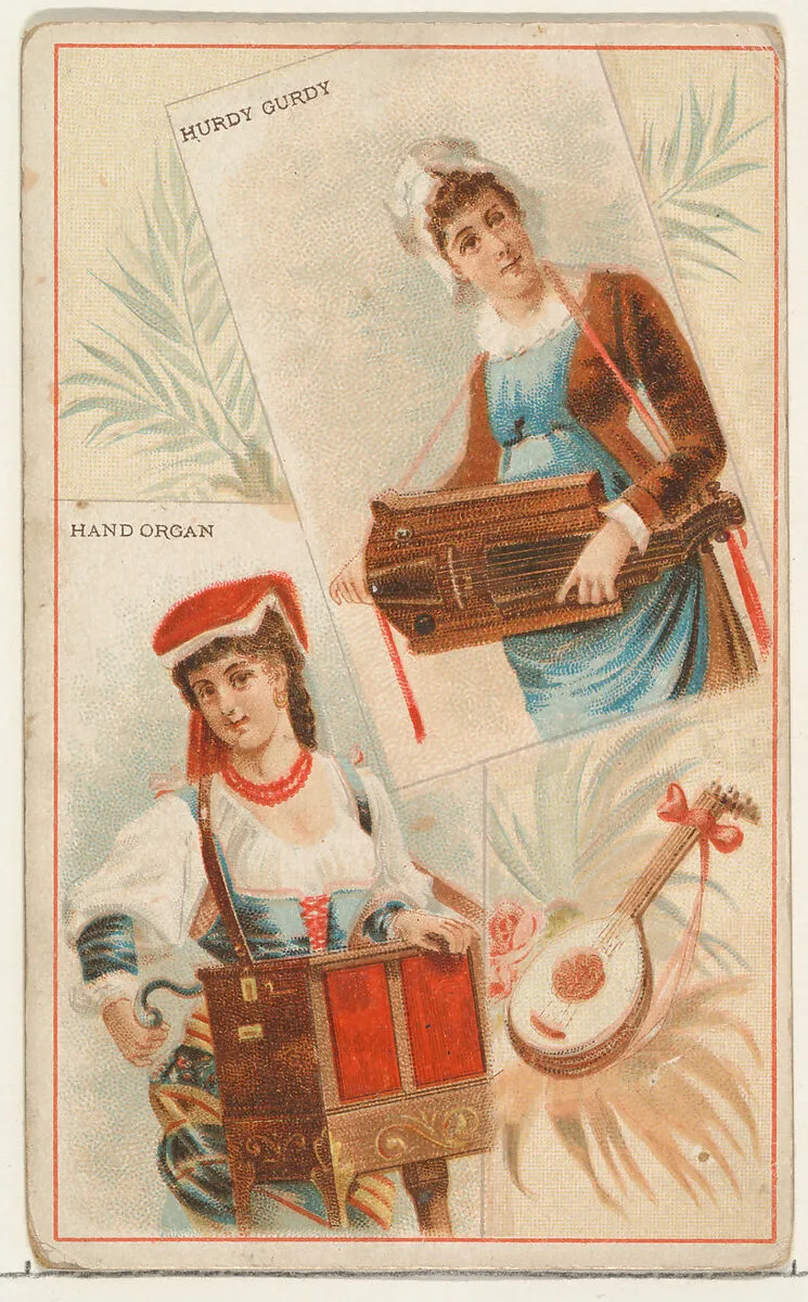 Hurdy Gurdy and Hand Organ, from the Musical Instruments series (N121) issued by Duke Sons & Co. to promote Honest Long Cut Tobacco — W. Duke, Sons & Co.|Schumacher & Ettlinger