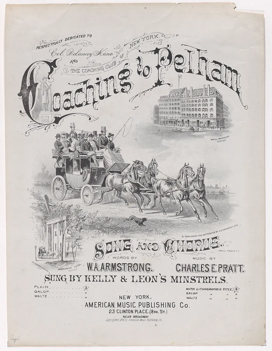 Coaching to Pelham (Sheet music cover) — Henry A. Thomas|W. A. Armstrong|Charles E. Pratt|American Music Publishing Company