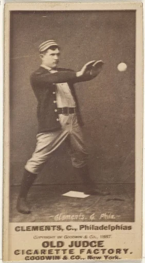 John J. "Jack" Clements, Catcher, Philadelphia, from the Old Judge series (N172) for Old Judge Cigarettes