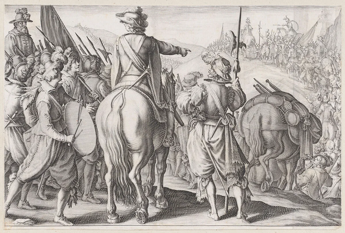 Les Troupes en Marche (The Marching Troops), from La Vie de Ferdinand Ier de Médicis série appelée aussi Les Batailles des Médicis (The Life of Ferdinand I de'Medici also called The Medici Battles) — Jacques Callot|Matteo Rosselli