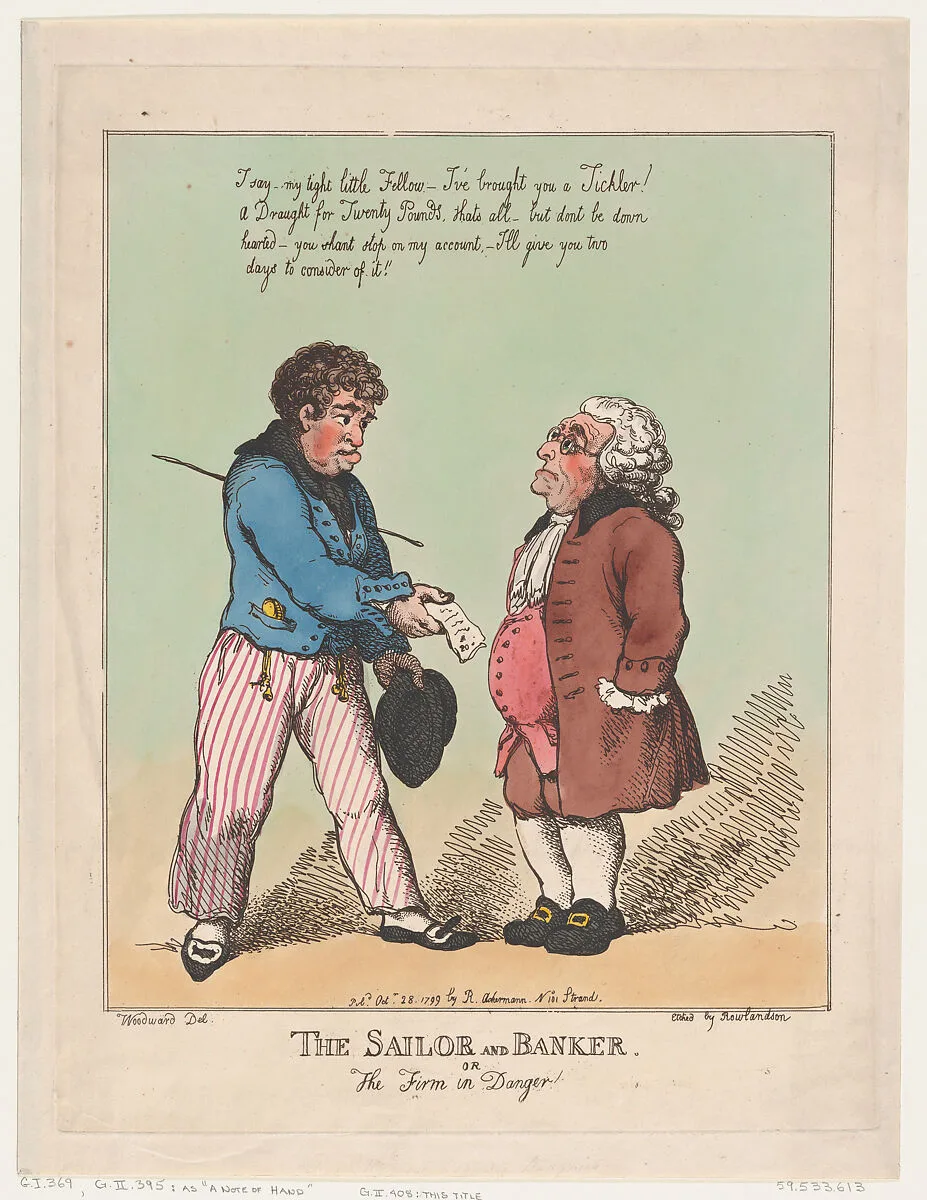The Sailor and Banker — Rudolph Ackermann, London|George Murgatroyd Woodward|Thomas Rowlandson