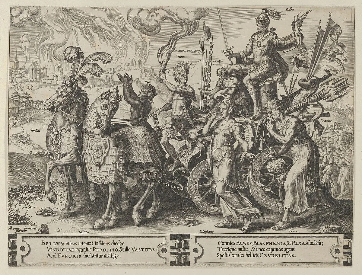 The Triumph of War, from The Cycle of the Vicissitudes of Human Affairs, plate 5 — Cornelis Cort|Maarten van Heemskerck|Hieronymus Cock