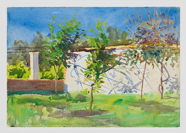 Garden Scene with Trellis & Trees — Emily Sargent