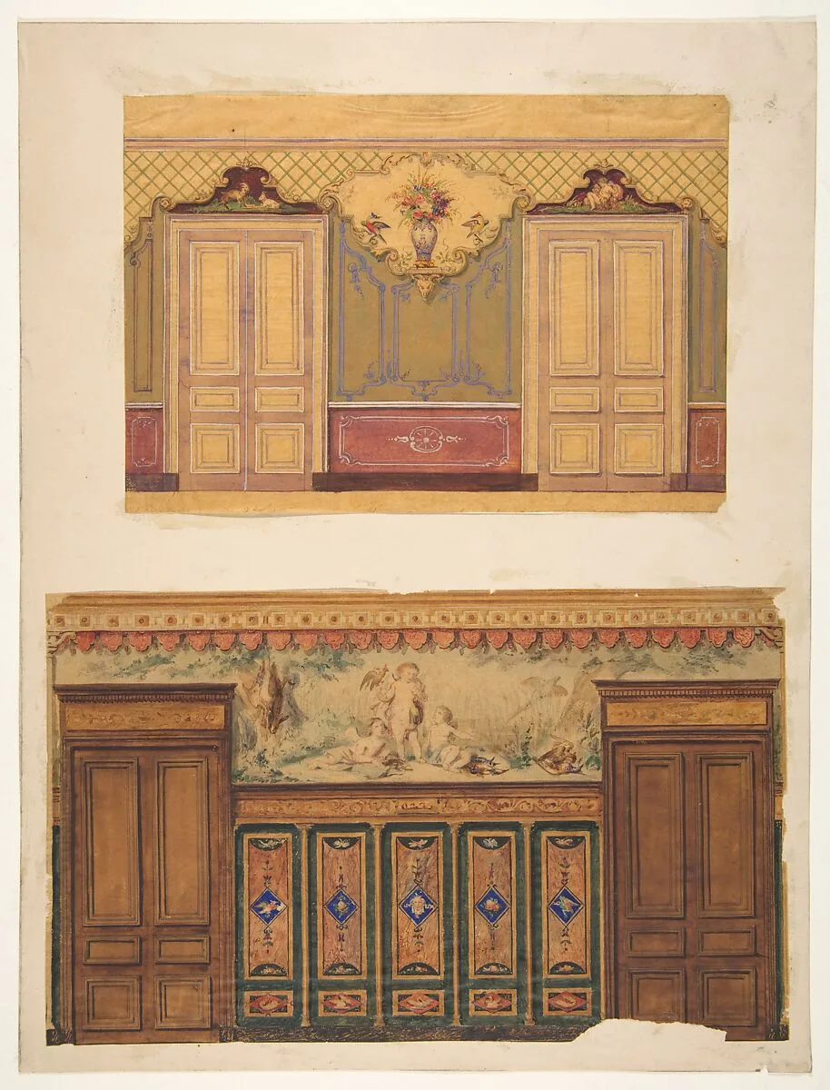 Two Designs for the decoration of walls pierced by pairs of double doors — Jules-Edmond-Charles Lachaise|Eugène-Pierre Gourdet
