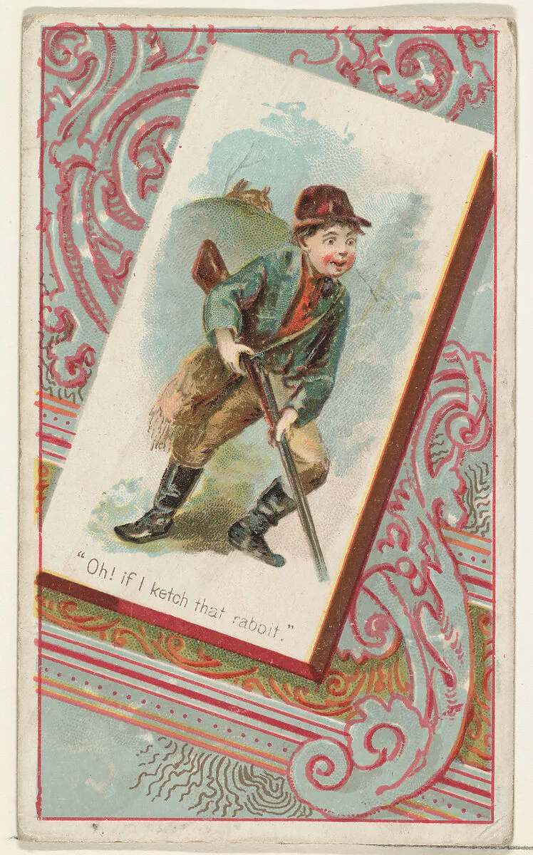 "Oh! if I ketch that rabbit," from the Terrors of America set (N136) issued by Duke Sons & Co. to promote Honest Long Cut Tobacco — Knapp & Company|W. Duke, Sons & Co.
