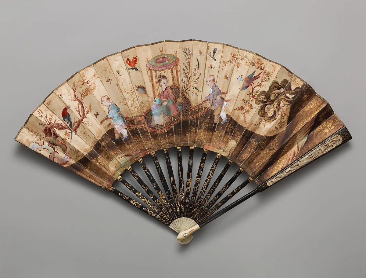 Folding Fan with Scene of a Lady in a Palanquin — Unknown