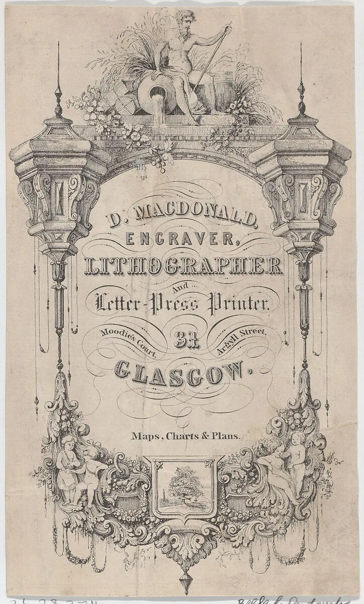 Trade Card for D. MacDonald, Engraver, Lithographer & Letter Press Printer — Anonymous, British, late 18th–early 19th century