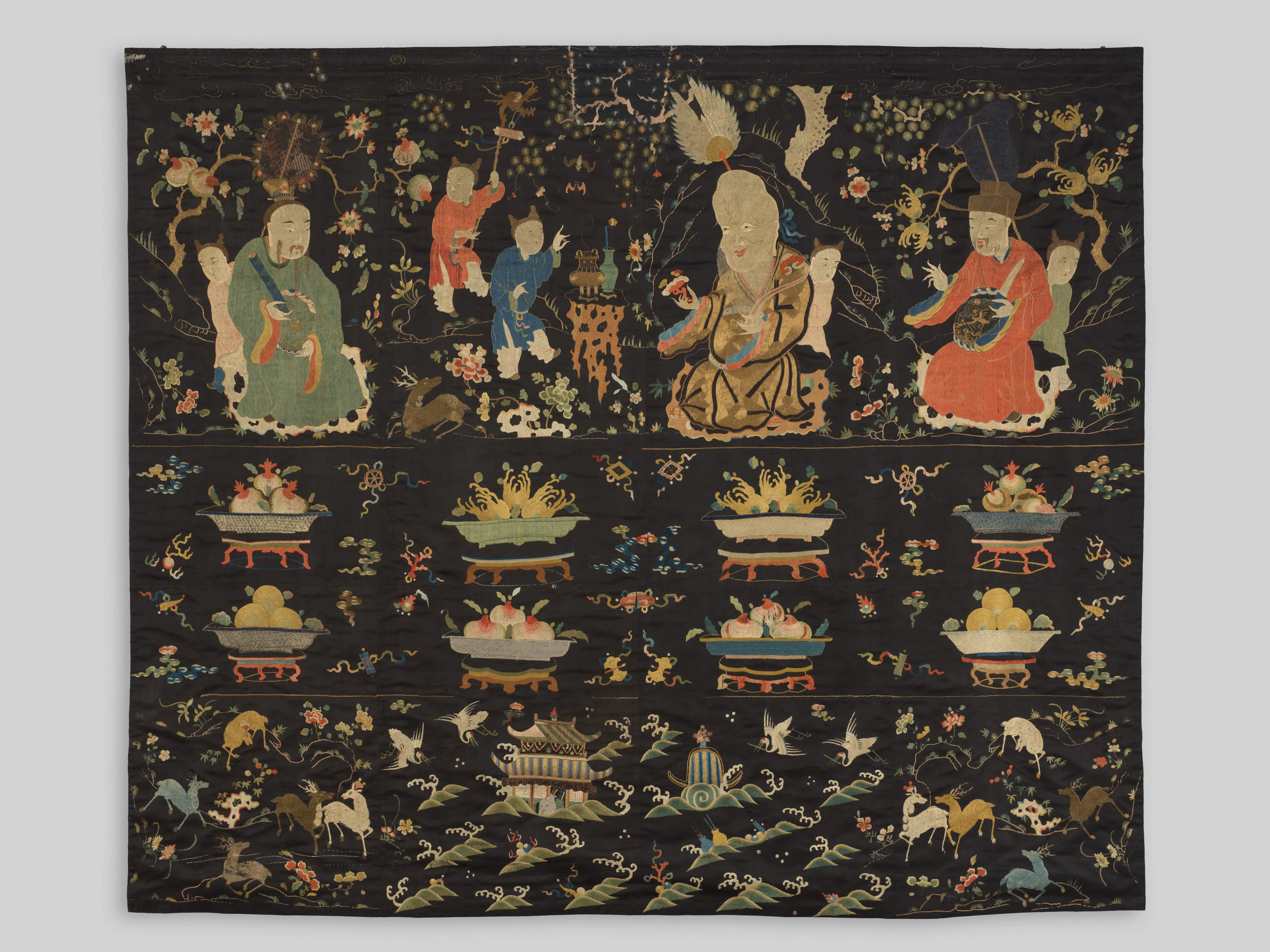 清 刺繡三星圖掛屏|Hanging with the Three Stars — Unknown