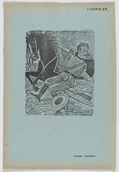 Page 23: a soldier being flung from a horse, from '36 Grabados' (Mexico, 1943) — José Guadalupe Posada|Arsacio Vanegas Arroyo
