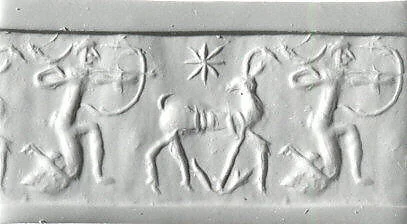 Cylinder seal with hunting scene
