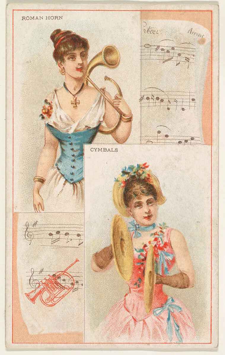 Roman Horn and Cymbals, from the Musical Instruments series (N121) issued by Duke Sons & Co. to promote Honest Long Cut Tobacco — W. Duke, Sons & Co.|Schumacher & Ettlinger