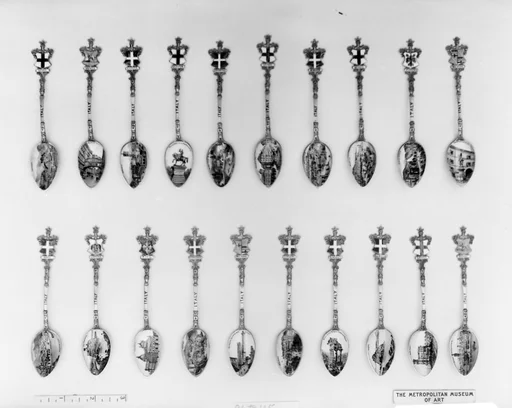 Souvenir spoon with view of a landscape and arms of Genoa