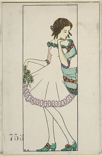 Girl with Bouquet of Flowers — Unknown|Wiener Werkstätte