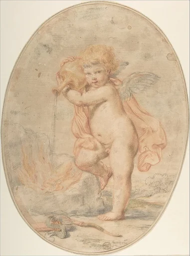 Cupid Pouring Water on a Burning Heart
