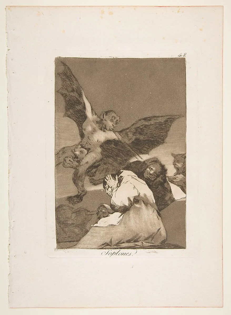 Plate 48 from "Los Caprichos": Tale-Bearers--Blasts of Wind (Soplones) — Goya (Francisco de Goya y Lucientes)