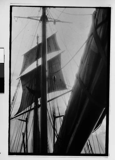 [Three 35mm Film Frames: South Seas: Cressida Sailors, Sails, Mast, and Rigging]