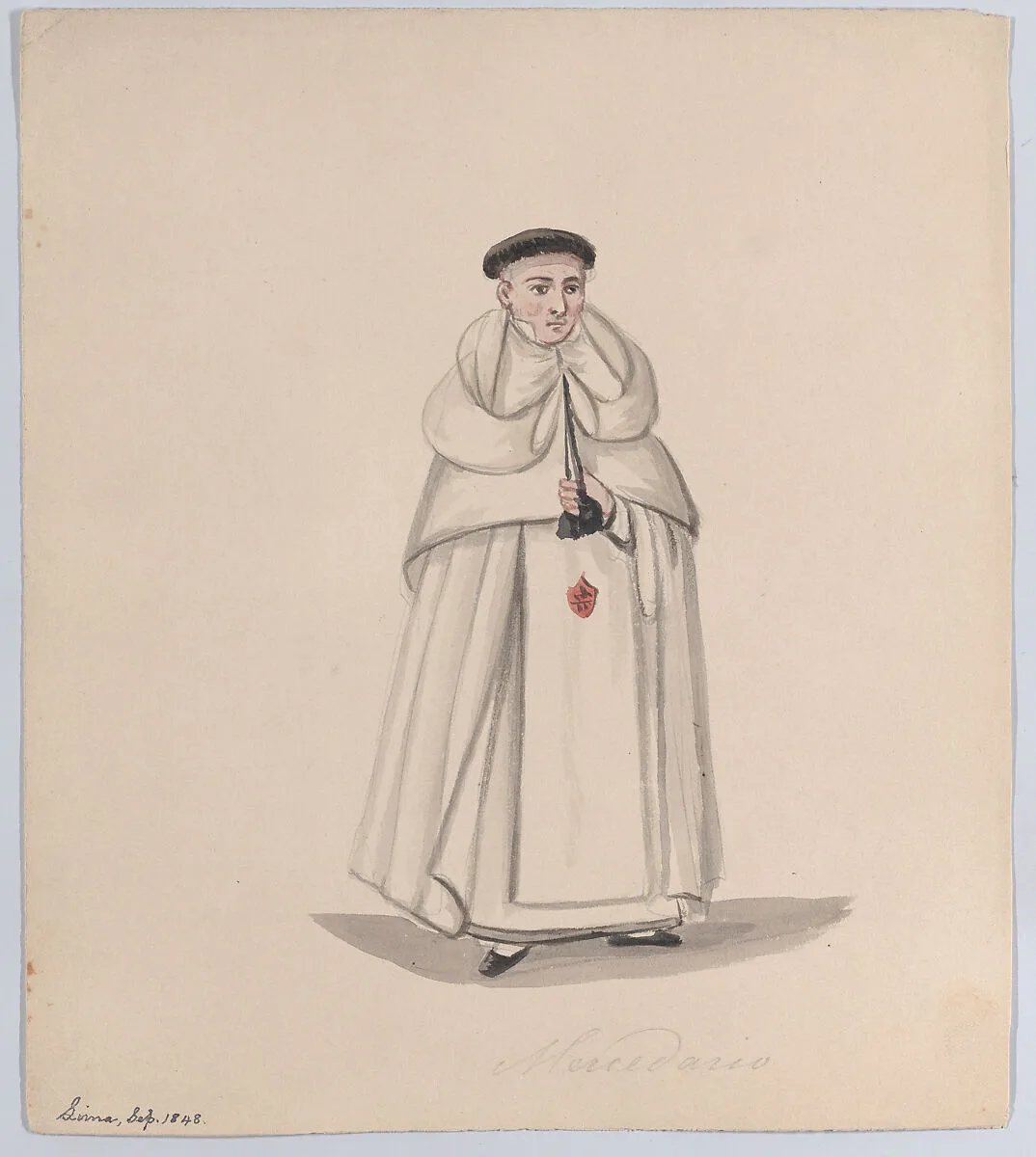 A priest from the Mercederian order (Order of Our Lady of Mercy), from a group of drawings depicting Peruvian dress — Francisco (Pancho) Fierro
