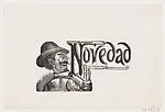 Profile of a man raising three fingers and gesturing towards the word 'Novedad' — Manuel Manilla|José Guadalupe Posada