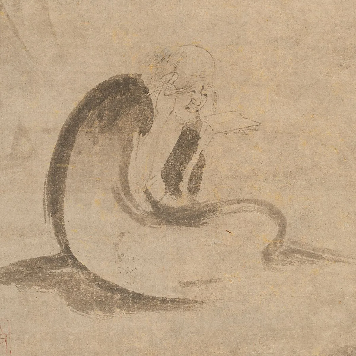 元 佚名 玉谿思珉題贊 對月圖 軸|Reading a Sutra by Moonlight — Unidentified artist