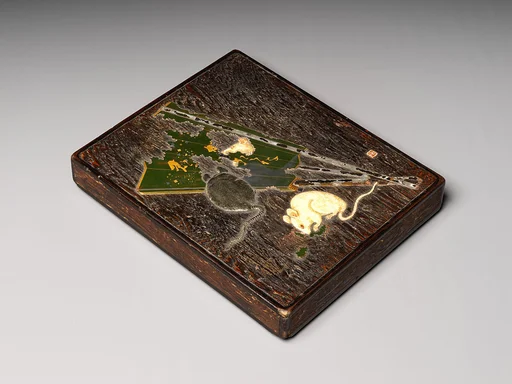 鼠扇蒔絵象嵌硯箱|Writing Box (Suzuribako) with Mice and Fan
