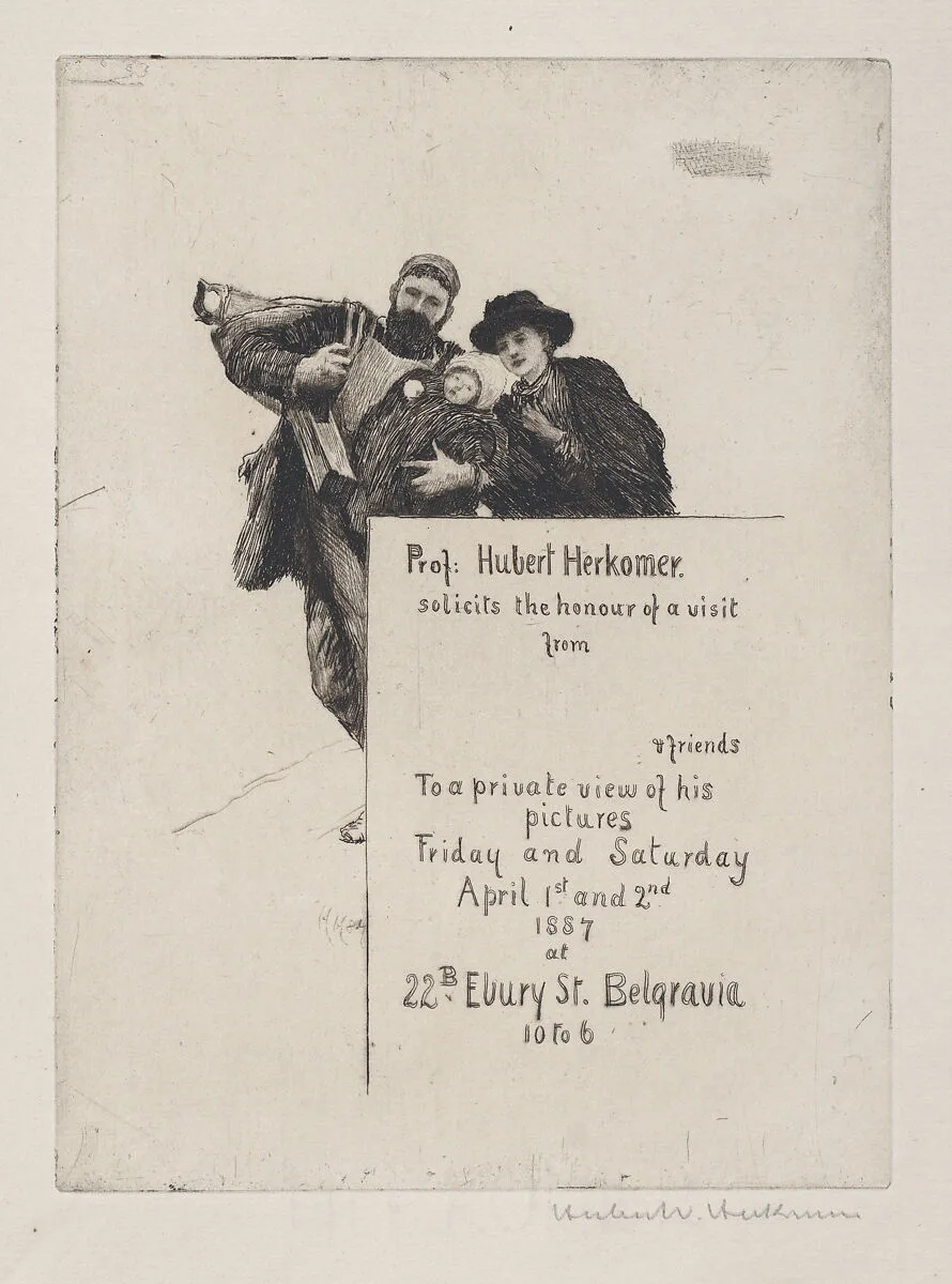 Invitation with vignette from "The First Born" (with text) — Sir Hubert von Herkomer