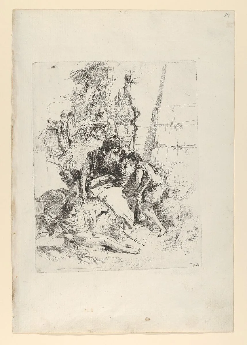 Two magicians and two boys, from the Scherzi — Giovanni Battista Tiepolo