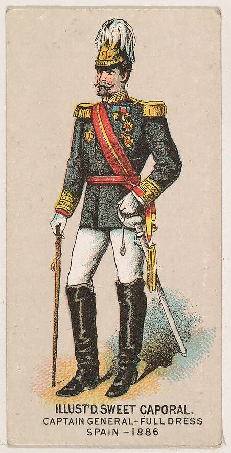 Full Dress, Captain General, Spain, 1886, from the Military Series (N224) issued by Kinney Tobacco Company to promote Sweet Caporal Cigarettes — Kinney Brothers Tobacco Company