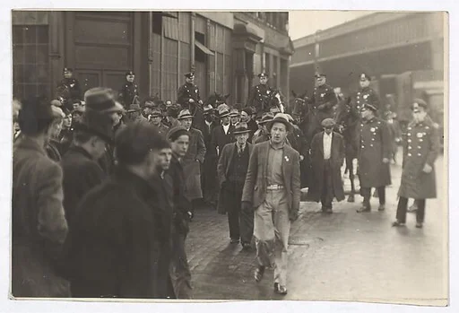 [Workers and Mounted Policemen, New York]