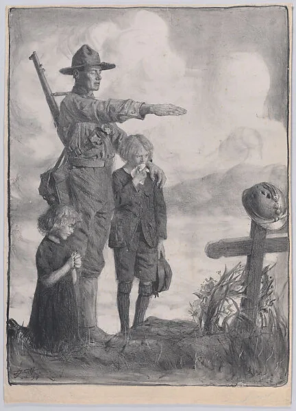 Soldiers and Children before a Grave — Lucien Jonas