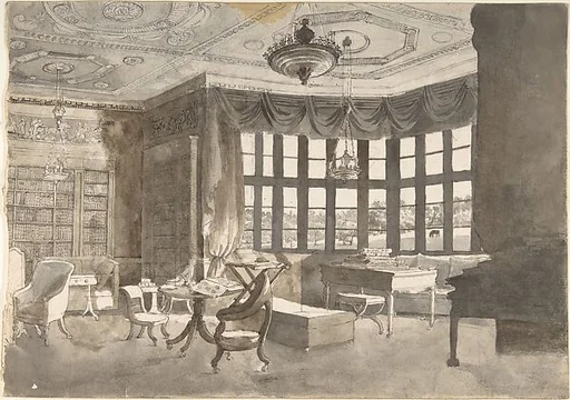 Interior of an English Country House Library