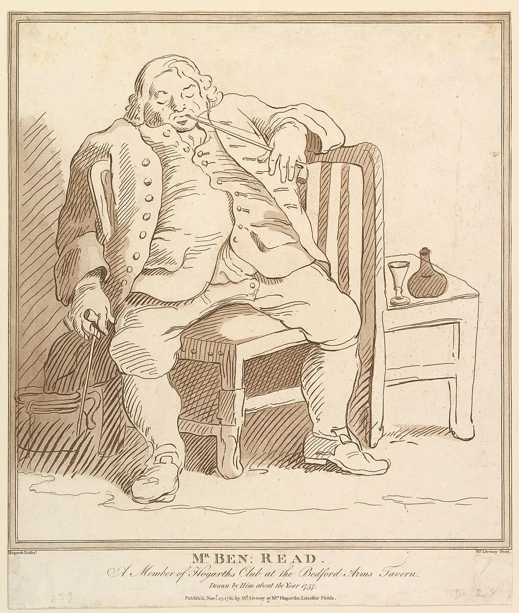 Mr. Ben: Read, A Member of Hogarth's Club at the Bedford Arms Tavern, Drawn by him about the Year 1757 — William Hogarth|Benjamin Read|Richard Livesay