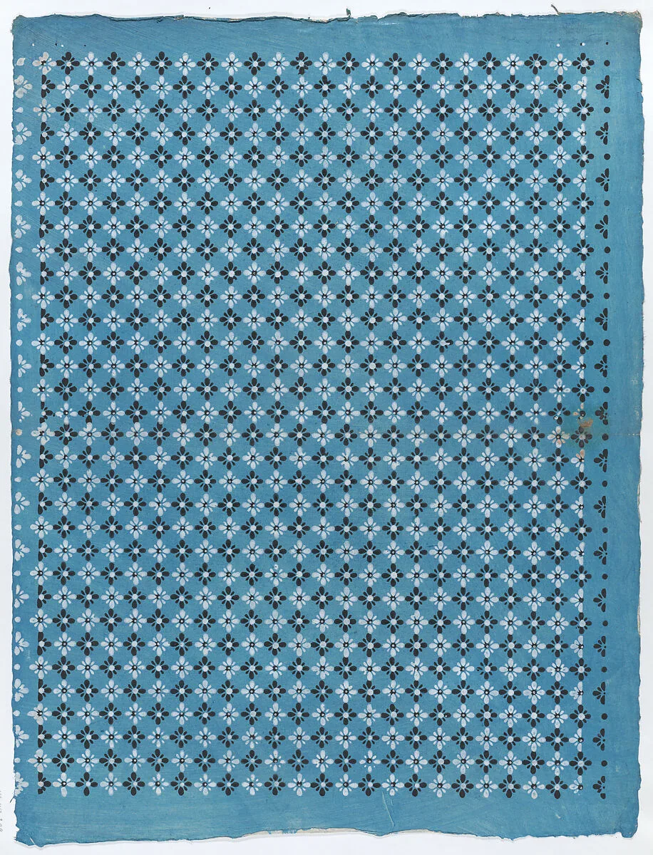 Sheet with overall black and white floral pattern — Anonymous|Remondini Family