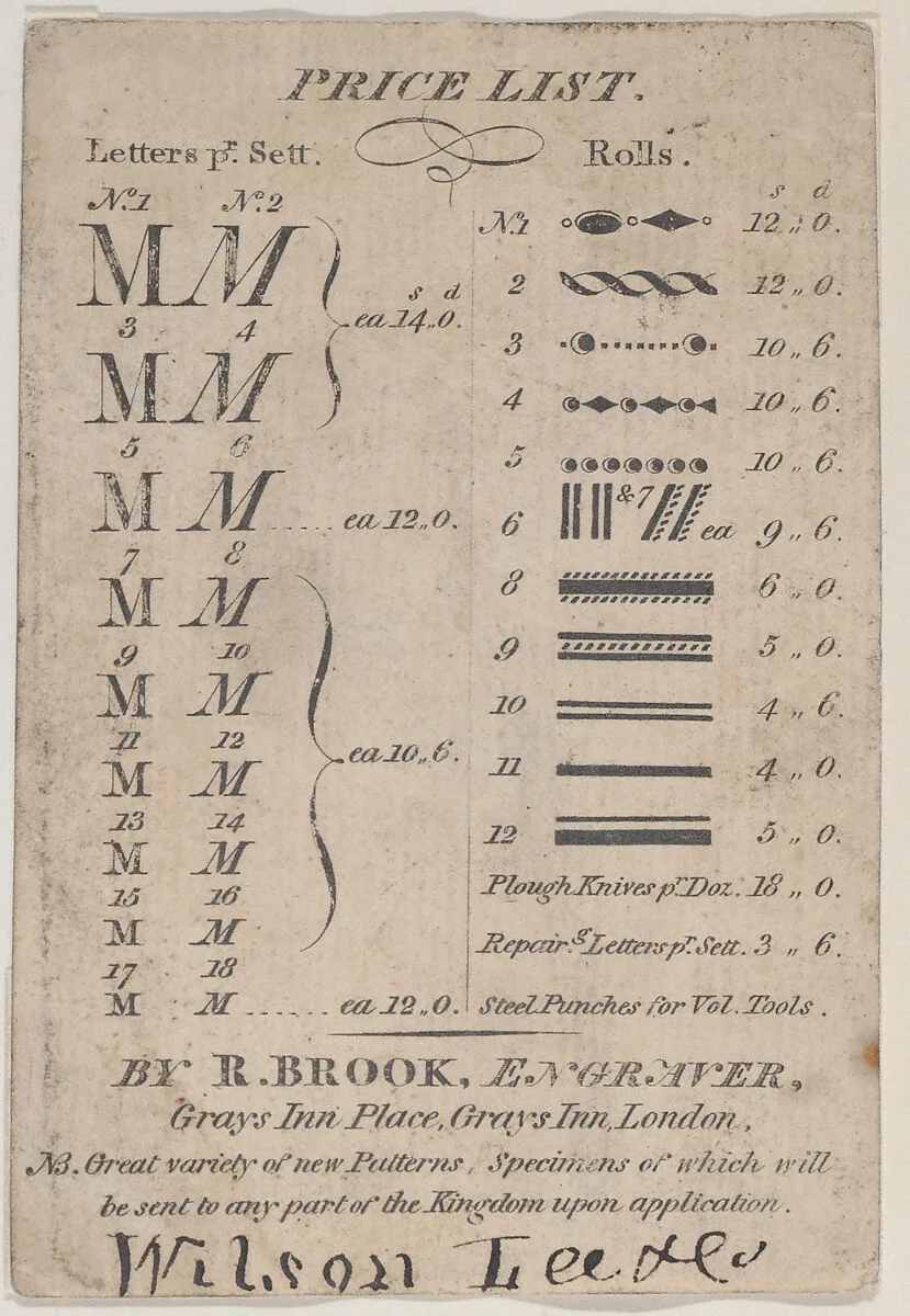 Trade Card for R. Brook, Engraver — Anonymous, British, 19th century