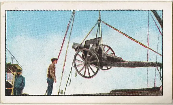 Card No. 201, Field Pieces Being Taken Aboard a Transport Steamer for Shipment to the Servians, from the World War I Scenes series (T121) issued by Sweet Caporal Cigarettes — American Tobacco Company|Underwood & Underwood