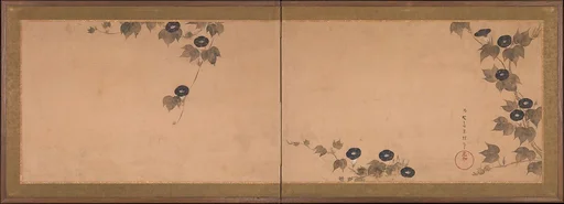 俵屋宗理筆 朝顔図屏風|Morning Glories