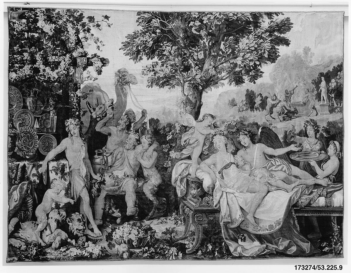 The Festival of Psyche, with Bacchus from a set of Mythological Subjects after Giulio Romano — Manufacture Nationale des Gobelins|Bon Boullogne|Jean Jans the Younger|Antoine Coypel|Giulio Romano|Louis XIV, King of France|Jean-Baptiste Corneille|Jean Lefebvre the Elder