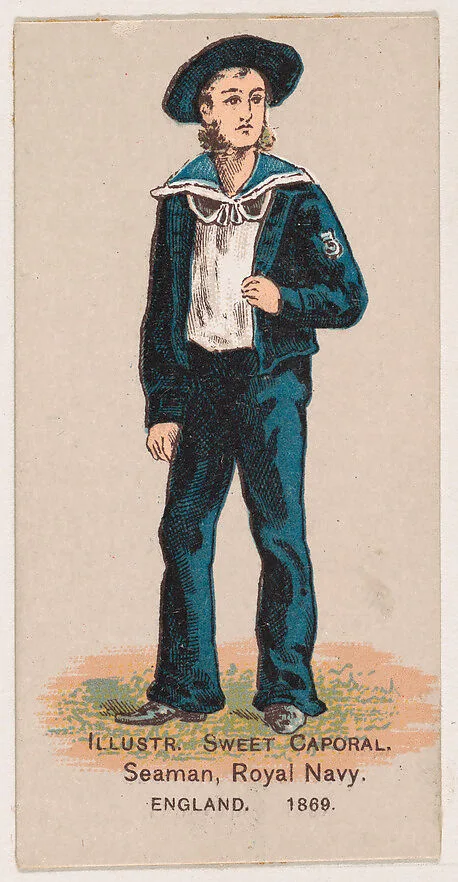 Seaman, Royal Navy, England, 1869, from the Military Series (N224) issued by Kinney Tobacco Company to promote Sweet Caporal Cigarettes — Kinney Brothers Tobacco Company
