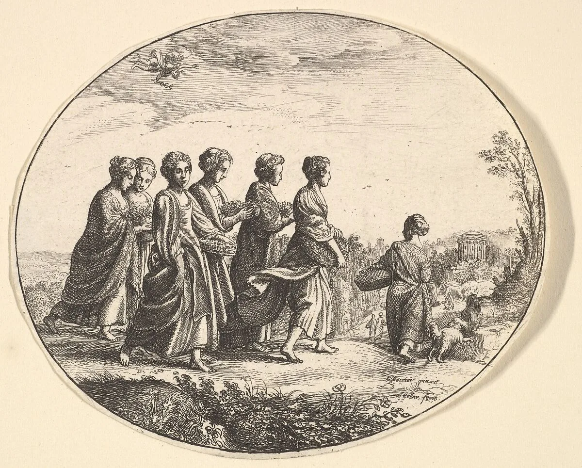 The daughters of Aglaura (Mercury and Herse) — Adam Elsheimer|Wenceslaus Hollar