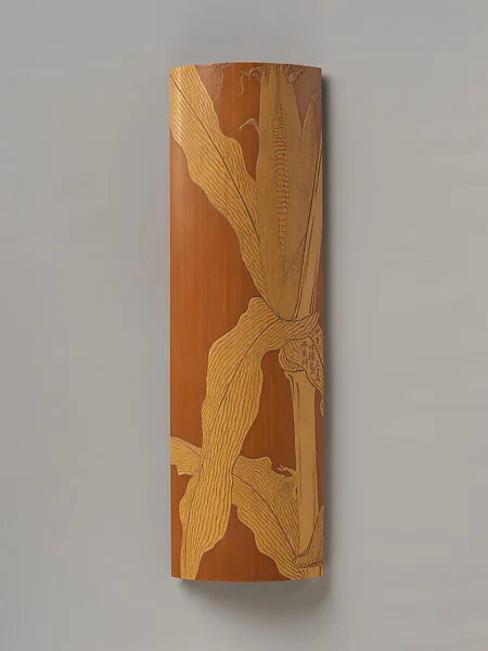 近代 金西崖刻玉黍蝸牛竹臂擱|Wrist rest decorated with an ear of corn and snail — Jin Xiya