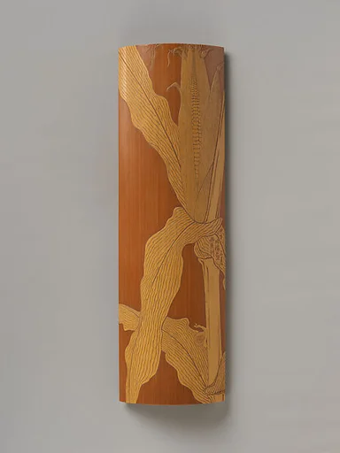 近代 金西崖刻玉黍蝸牛竹臂擱|Wrist rest decorated with an ear of corn and snail