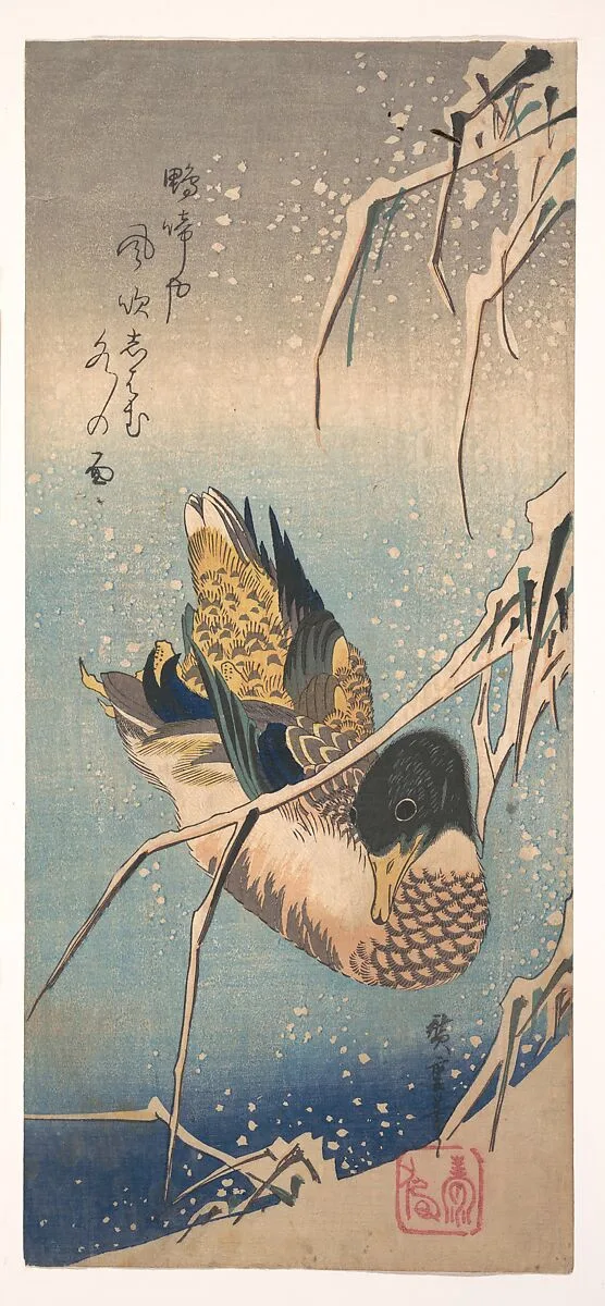 雪中芦に鴨|A Wild Duck near a Snow-laden Shore — Utagawa Hiroshige