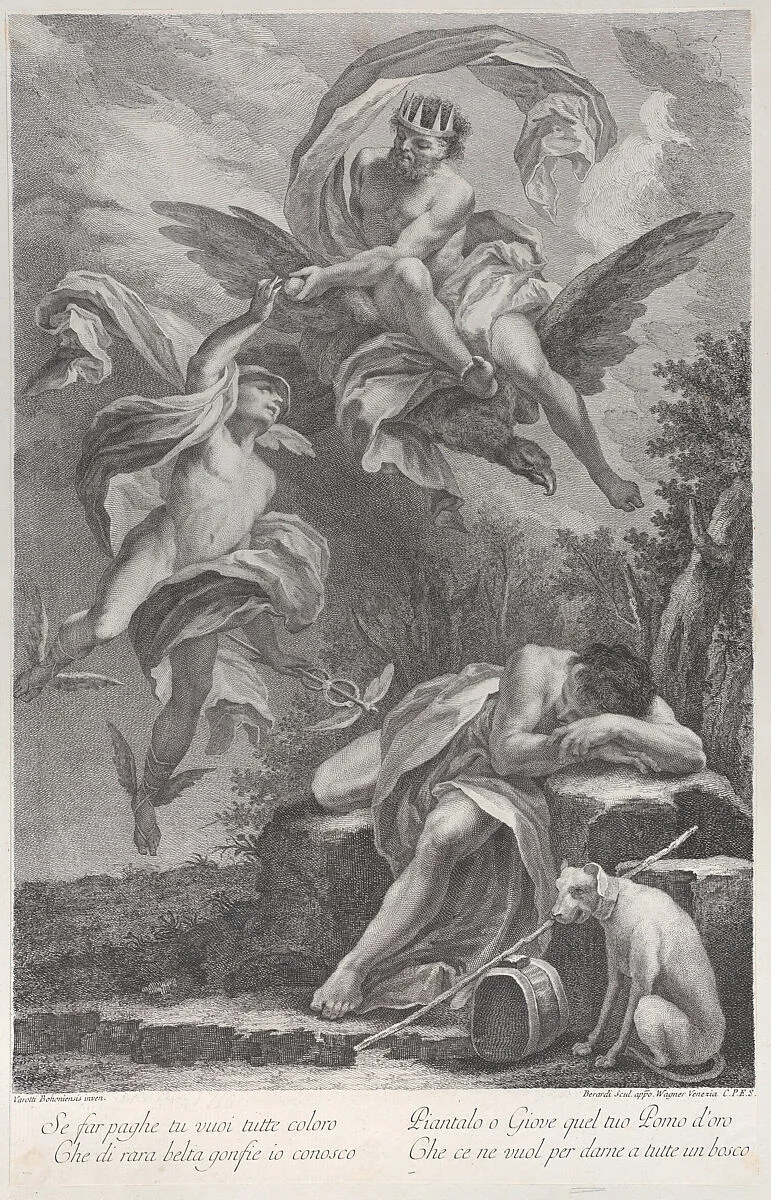 Zeus handing the golden apple to Hermes, above the sleeping figure of Paris — Giuseppe Varotti|Fabio Berardi