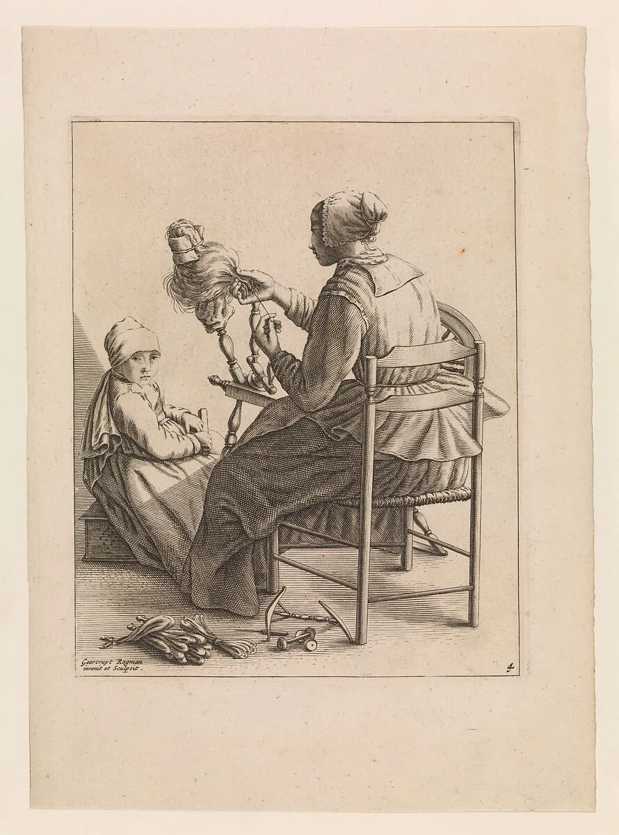 A Woman Spinning, Plate 4 from "Five Feminine Occupations" — Geertruydt Roghman