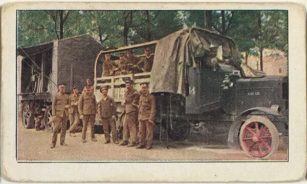 Card No. 66, Auto-Trucks of the English Army in France, from the World War I Scenes series (T121) issued by Sweet Caporal Cigarettes — Underwood & Underwood|American Tobacco Company