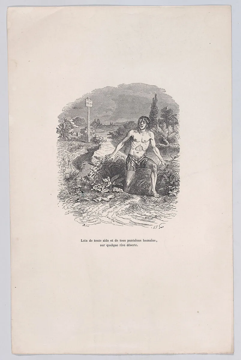 "Away from all help and without pants, on some deserted shore" from the Little Miseries of Human Life — J. J. Grandville|Paul-Emile-Daurand Forgues|Henri Fournier