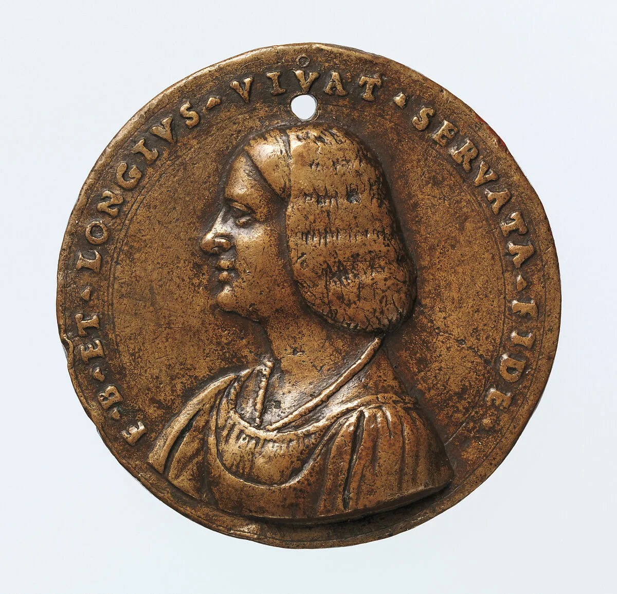 Portrait medal of an Unknown Lady (obverse); A Kneeling Man with a Basket of Fruit, Cupid, and the Caduceus of Mercury (reverse) — Giovanni Maria Pomedelli