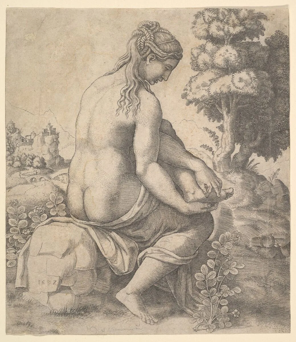 Venus removing a thorn from her foot — Master of the Die|Raphael (Raffaello Sanzio or Santi)