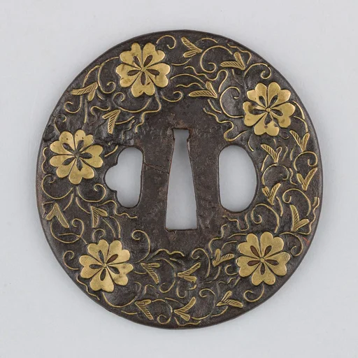 Sword guard (<i>Tsuba</i>) With Cherry Blossom Motif (桜図与四郎象嵌鐔)