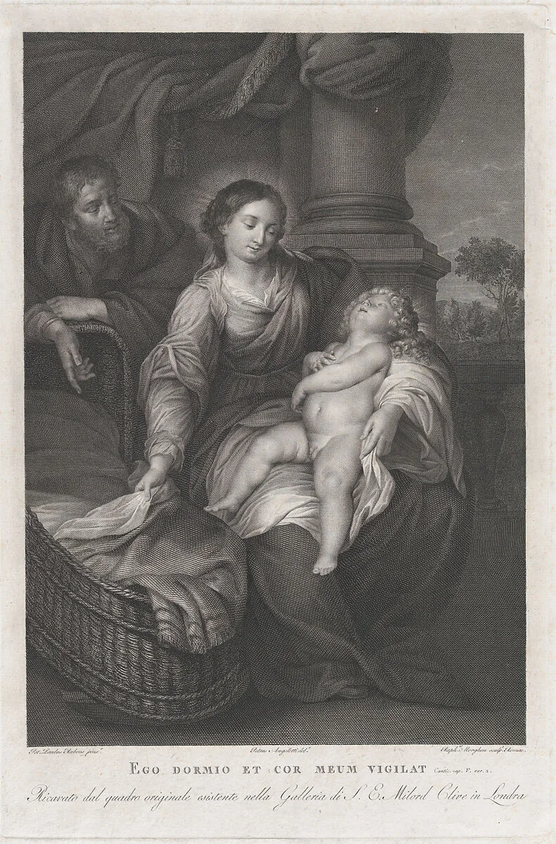 The Holy Family with Saint Elizabeth and the infant Saint John the Baptist, holding a goldfinch on a string — Peter Paul Rubens|Raphael Morghen|Pietro Angeletti