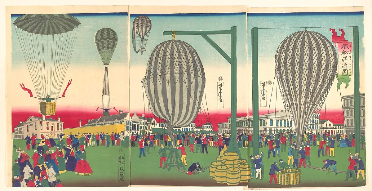 風船昇遥図|Illustration of a Balloon Ascending (Fūsen shōyō no zu) — Utagawa Yoshitora
